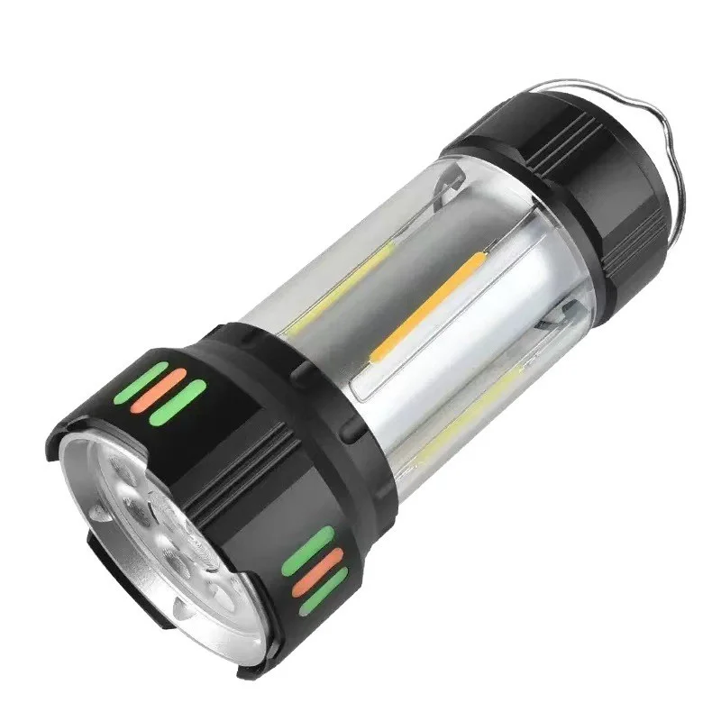 2 in 1 Camping Lantern Flashlight Protective Waterproof Rechargeable Multifunctional for Outdoor Tent Ambience Use
