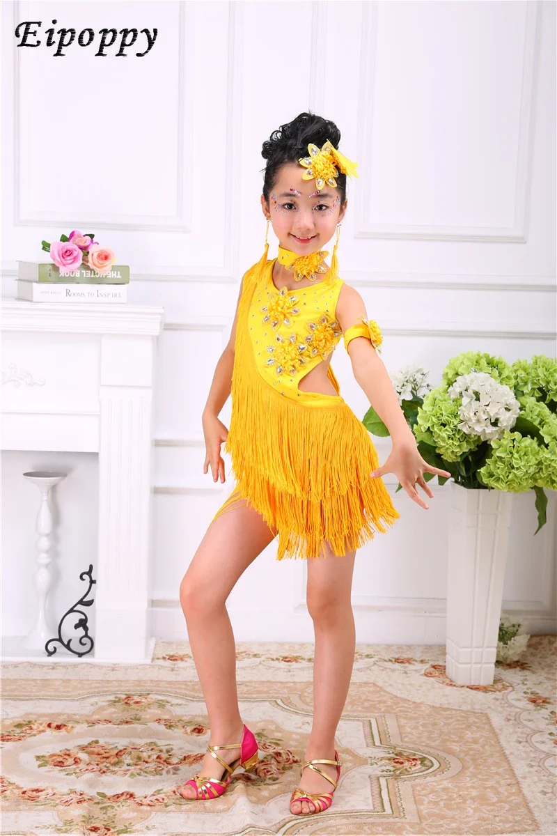 กระโปรงเต้นรำละตินสำหรับเด็กชุดแข่งรถชุดออกกำลังกายสำหรับเด็ก