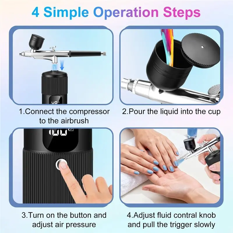 ABSS-Airbrush Kit For Nails Includes 2 Brushes, Compressor, 28/38/48PSI High Pressure, 3 Nozzles For Painting,Makeup Type