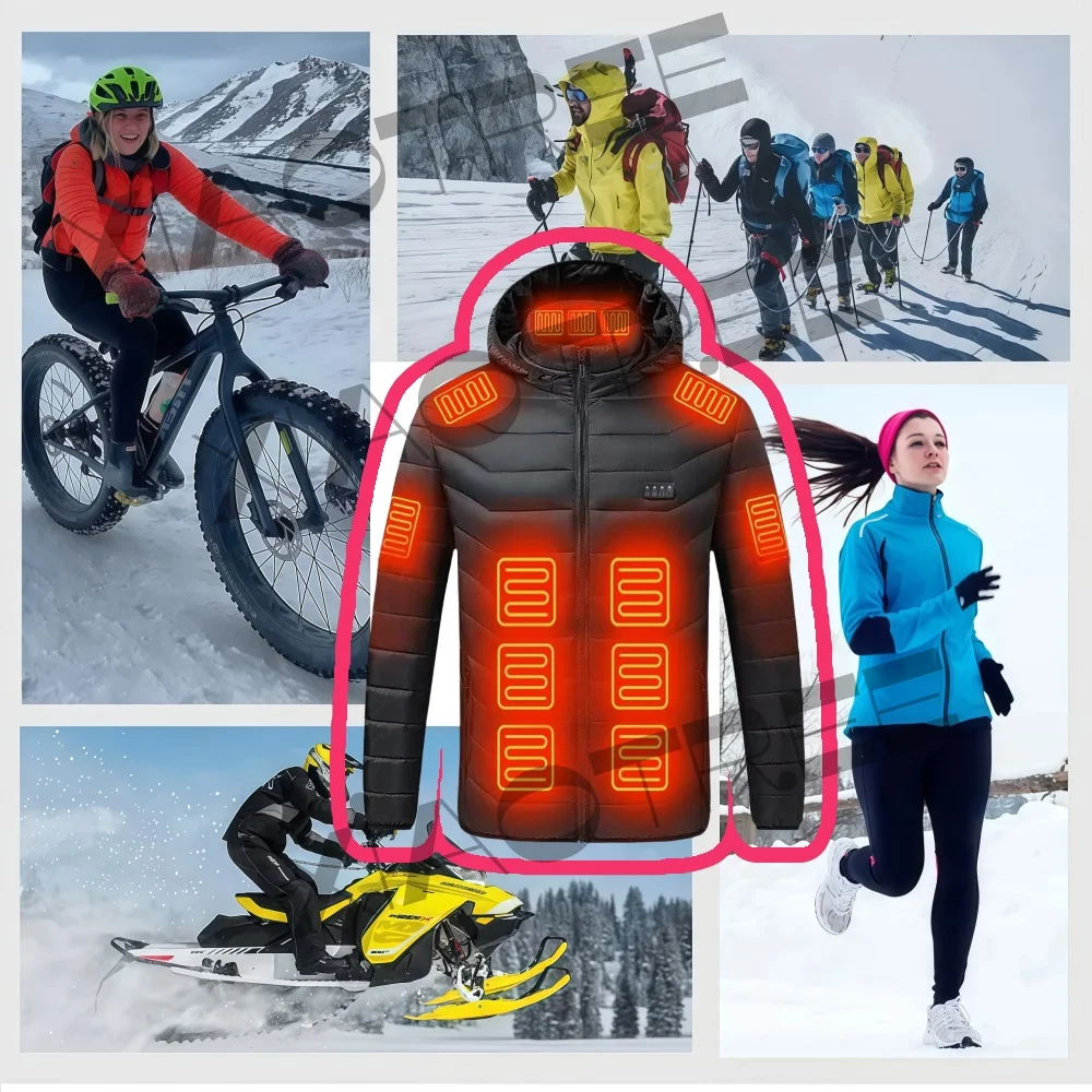 28 aree Giacca riscaldante da donna per uomo Giacche riscaldate USB invernali Abbigliamento riscaldato intelligente Sci da campeggio Impermeabile caldo autoriscaldante
