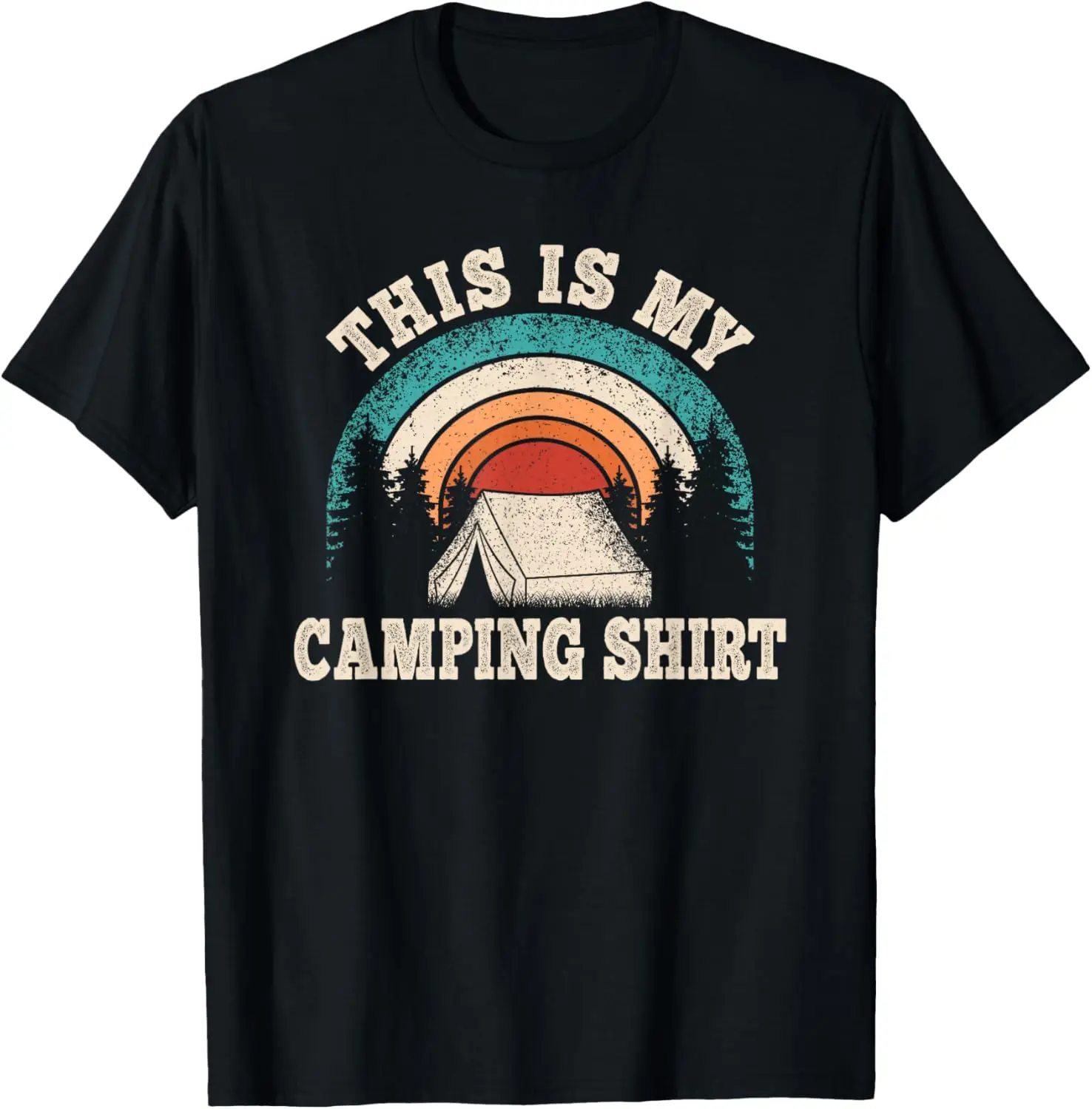 Retro Camper Hiking Camp Funny This Is My Camping Men Boys T-Shirt 100% Cotton Trendy Y2K Short-Sleeve Tee-Soft, Quick-Drying,