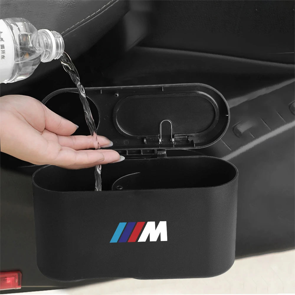 Car Trash Can Hanging Trash Bin ABS Garbage Box Universal Organizer With Drink Holder For BMW M Performance E39 E70 E82 E91 F20