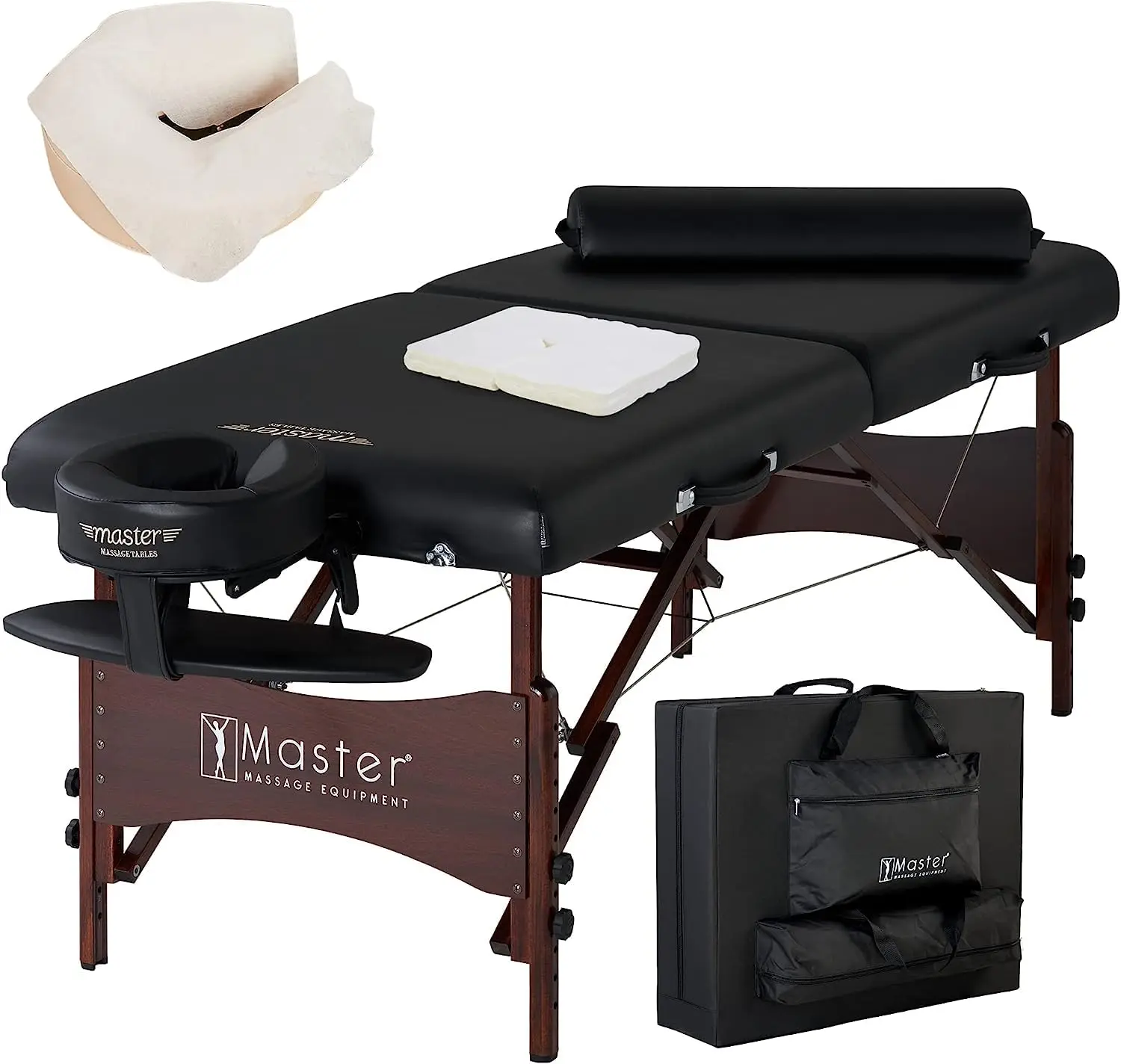 

Portable Massage Table Bed Package with 2.5" Cushion, Half Round Bolster, Disposable Face Cover, Black.