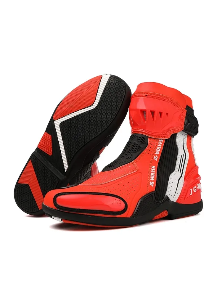 Buty motocyklowe męskie wyścigowe oddychające antypoślizgowe z ochroną TPU wysokie buty motocyklowe z bocznym zamkiem i gumową podeszwą — 2