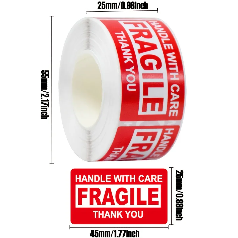 250 Fragile Item Warning Labels Per Roll, Adhesive Stickers for Indicating Fragile Items with Tamper-Proof Copper Plate