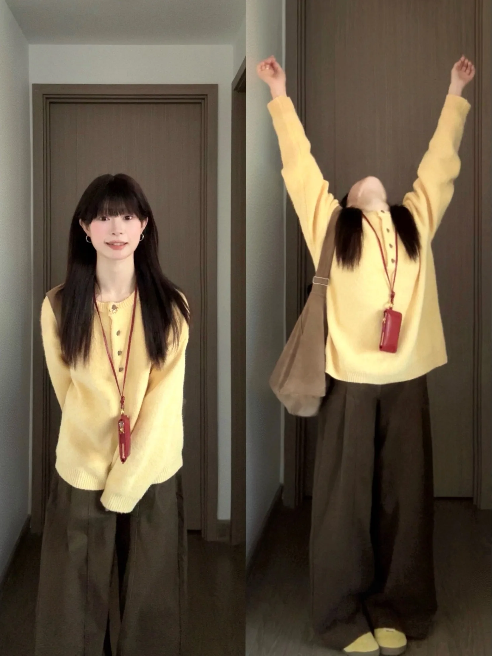

Vintage round Ne Pullover Sweater Women's Loose Long Sve Comfortable Casual Yellow Milk Color Top Trendy Autumn Winter