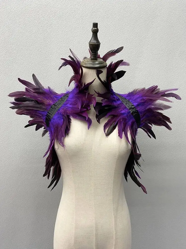Gothique plumes naturelles haussement d'épaules foulards châle pour femmes Cosplay noir carnaval luxe plume épaule enveloppes Sexy Punk