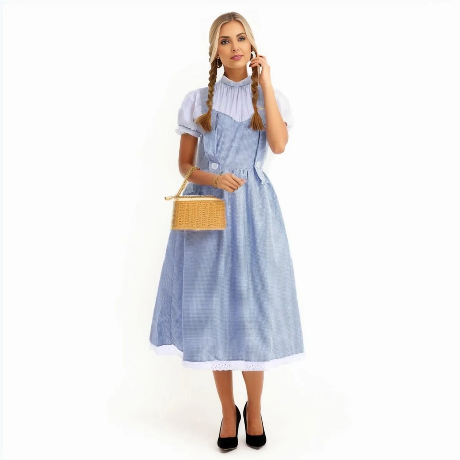 New Fairytale Character Blue Gingham Dress Outfit Womens Wizard  Costume Carnival Costumes For Women Waitress Outfit 2024