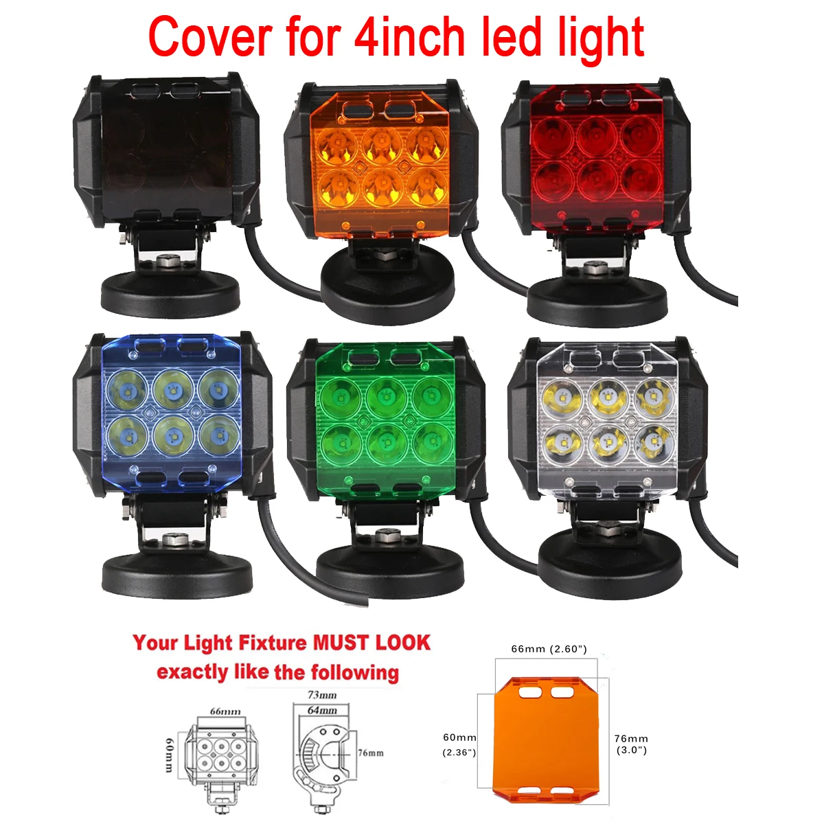 4pcs Led Work Light Cover Dustproof Cover for 4 inch Led Light Pods ATV SUV Truck 4WD Fog Lamp Black Amber Red Blue Green Covers