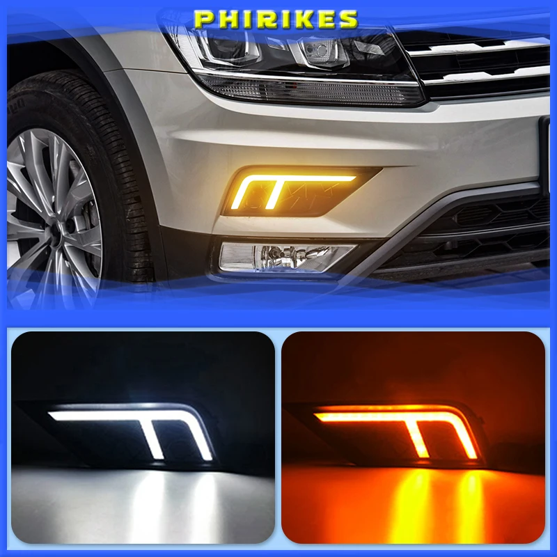 

1Pair Car light for Volkswagen VW Tiguan 2017 2018 2019 DRL Daytime Running Light with Yellow Turn signal fog lamp