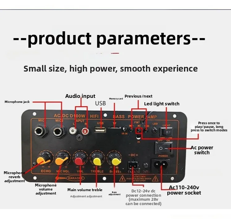 High Power D100 Bluetooth Amp Board, HiFi Audio Mainboard, Finished Module for Subwoofer Sound System