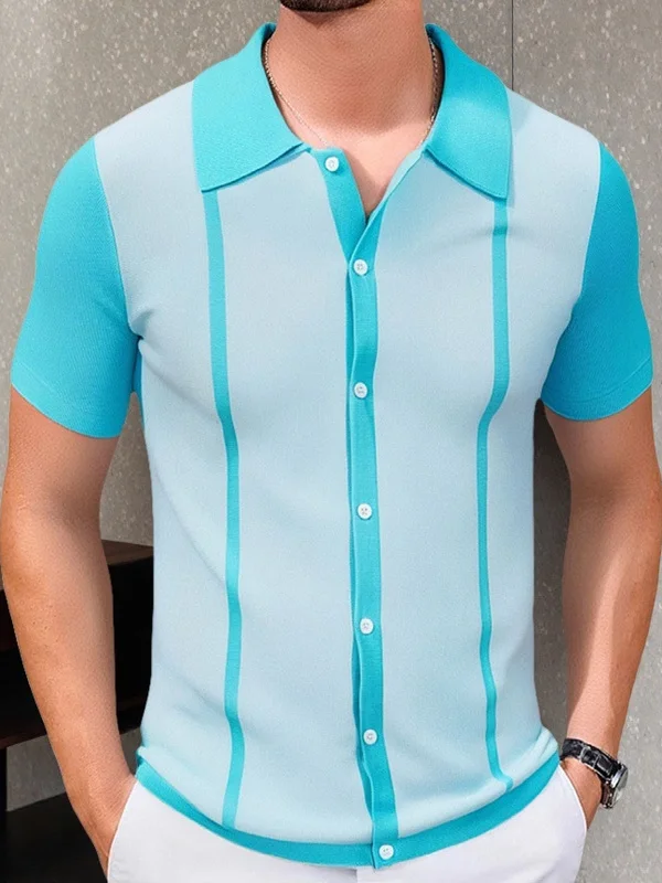 

Новая мужская трикотажная рубашка весна-лето, приталенная, в городском стиле, с цветными блоками, воротником, для бизнеса и повседневной носки, в ретро-британском стиле