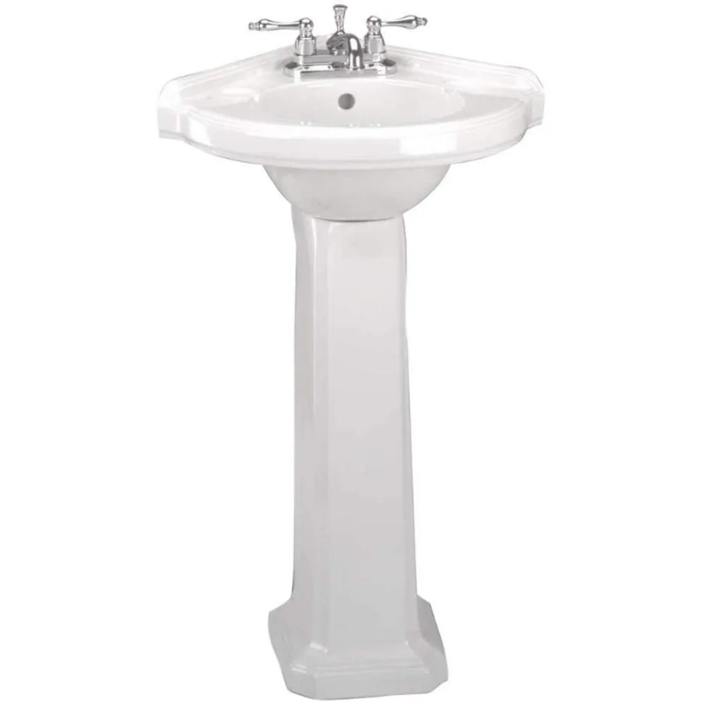 

Portsmouth Corner Pedestal Bathroom Sink, Overflow And Pre Drilled,Centerset Faucet Holes-Grade A Porcelain Easy Clean Sink