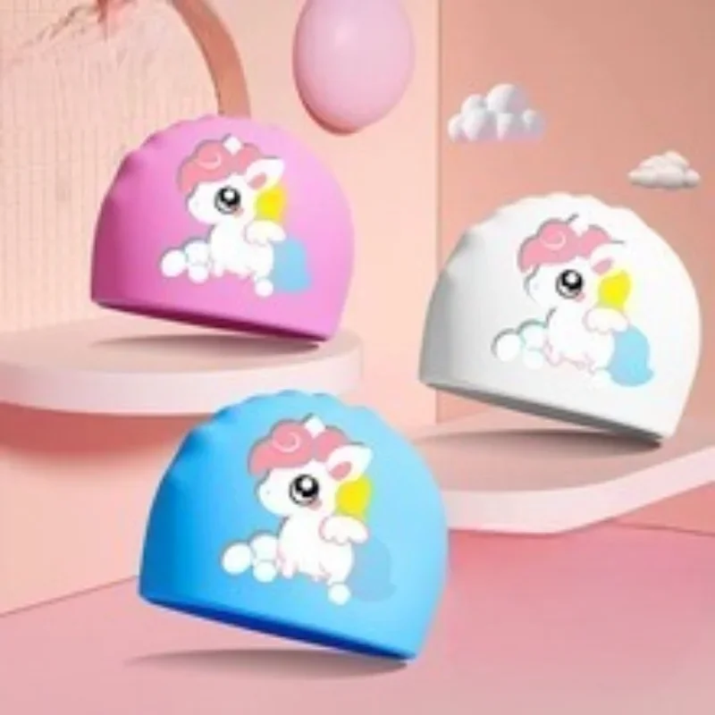 Cuffia da nuoto per bambini in cartone animato per bambini, in silicone ad alta elasticità con protezione per le orecchie, per accessori per cuffie da piscina per ragazzi e ragazze