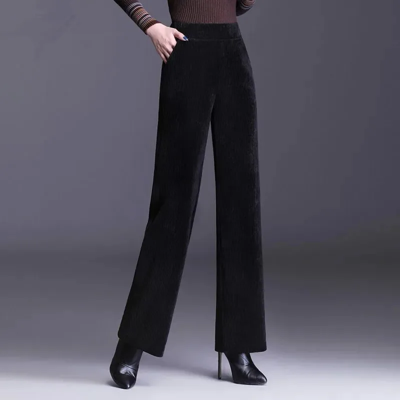 

Chenille Wide-leg Pants Women's Fashion High-waisted Casual Pocket Straight Trousers Autumn Winter Solid Color Loose Pantalones