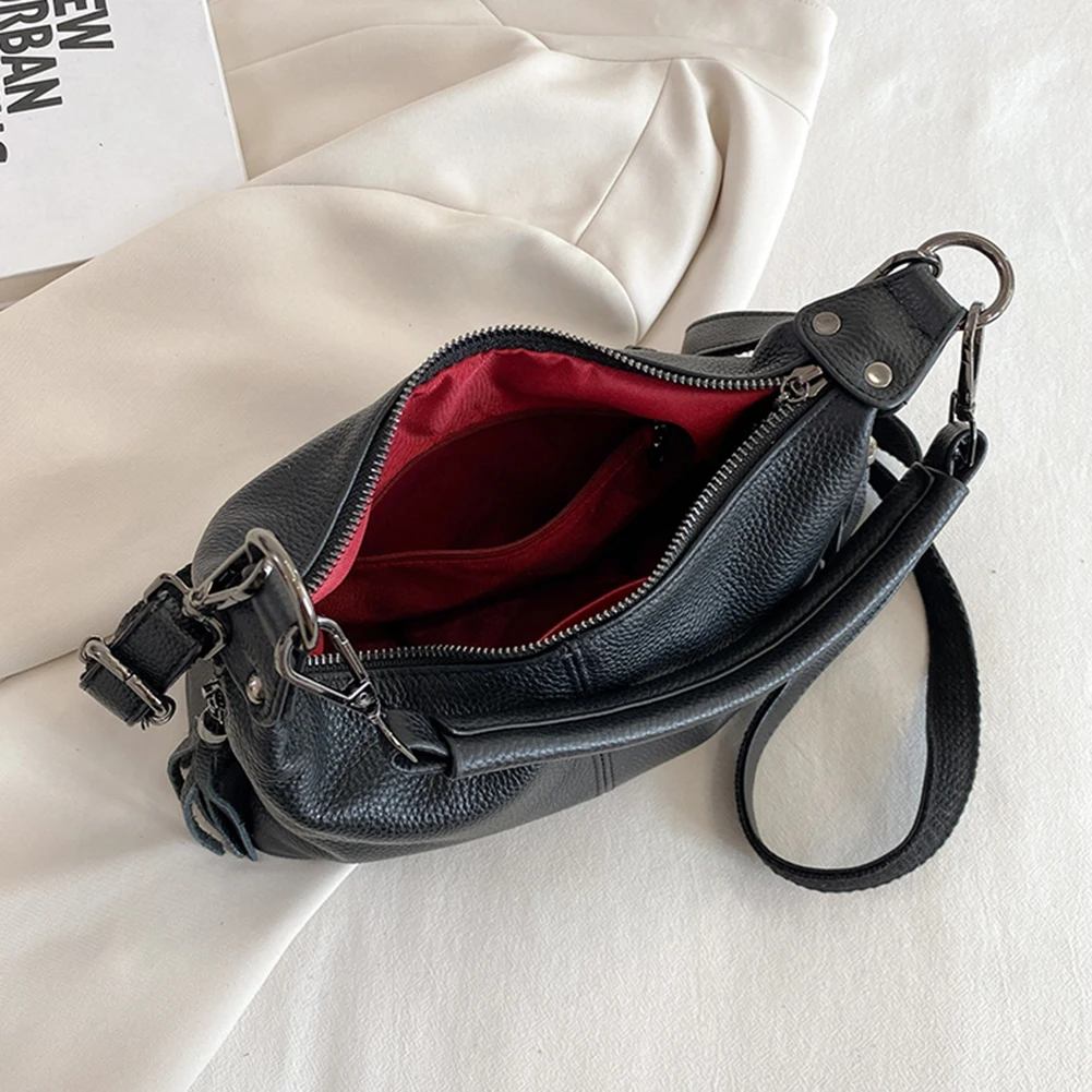 حقيبة كتف نسائية عصرية بحزام قابل للتعديل من جلد البقر حقيبة كاجوال مع شرابات حقيبة هوبو بسيطة لقضاء عطلة الحفلات #4