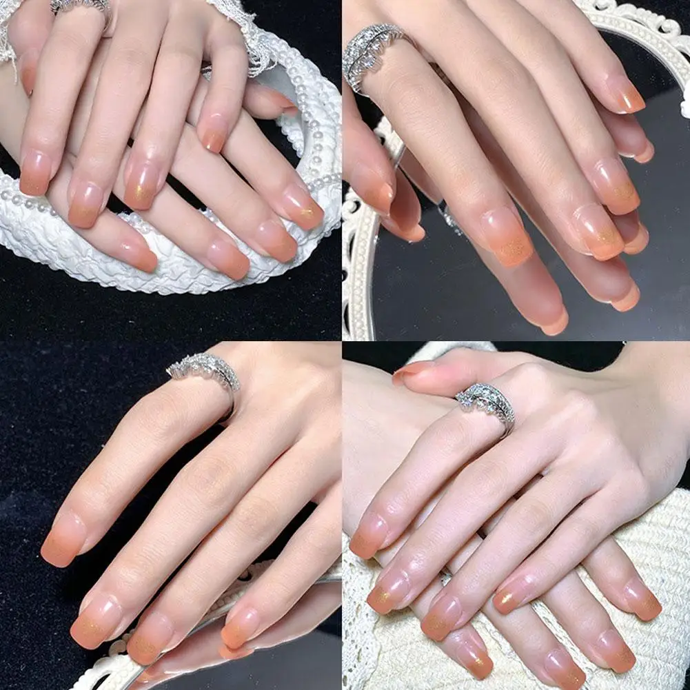 Fashion Wearable French Fake Nails Removable Rhinestone Full Cover Square ﻿ Nail Head Art False Nail Gradient Girls K6L4