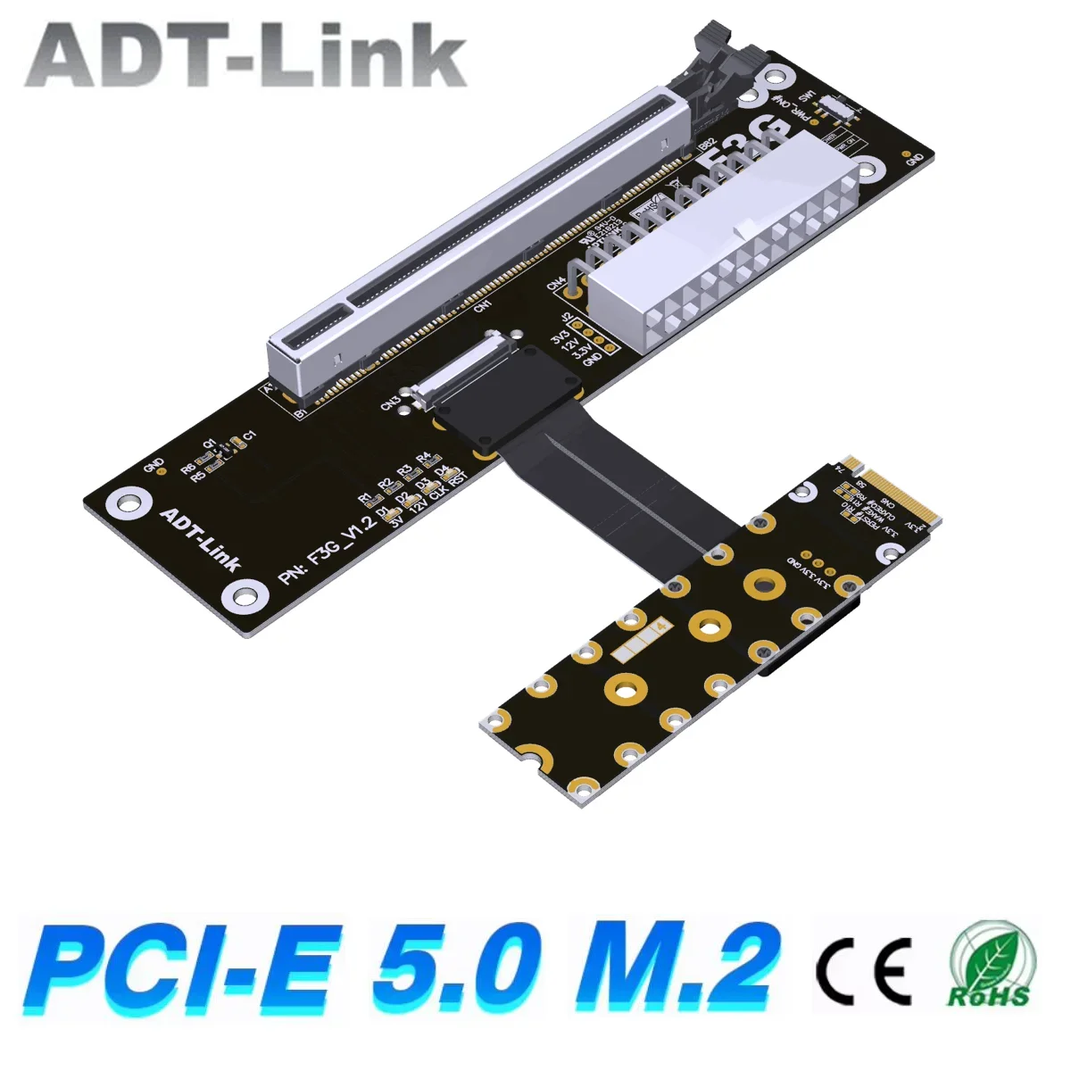 

ADT-Link PCIe 5.0 Адаптер M.2 NVMe to PCIE x16 eGPU для NUC/ITTX/STX/ноутбука FFC Высокоскоростной гибкий удлинитель GEN5 25/50 см