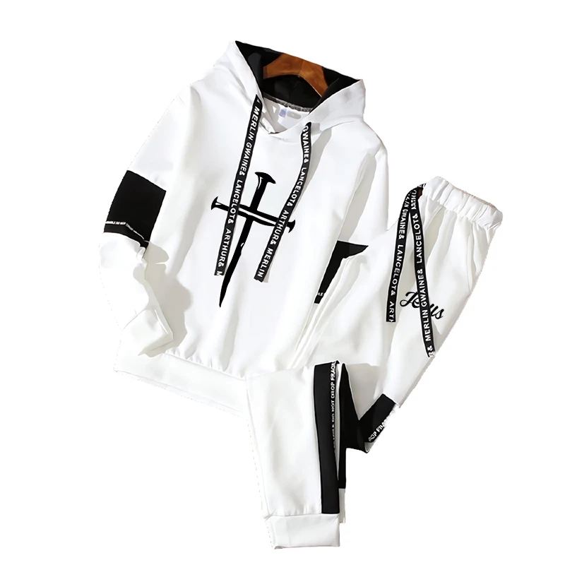 2025 Newest Jesus Cross Printed Hoodies and Sweatpants High Quality Mens Daily Casual Sports Jogging Suit Outdoor Sportswear