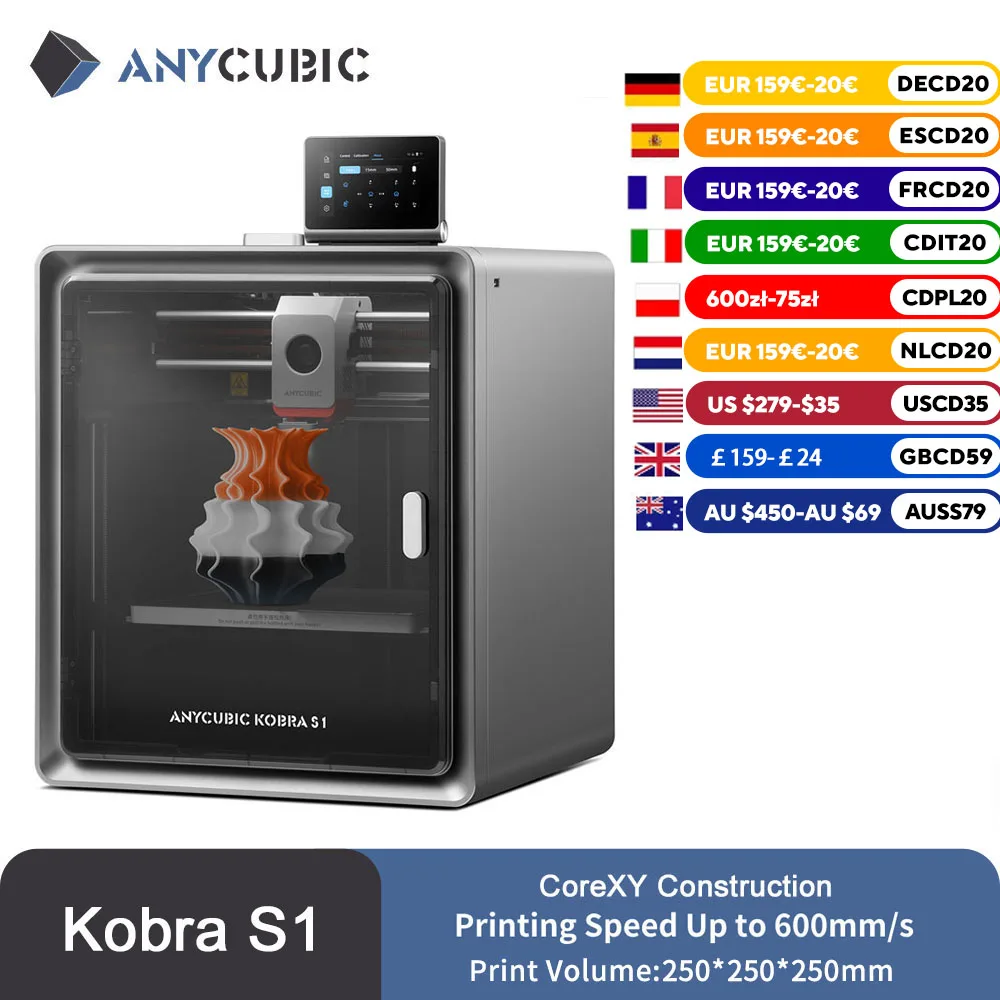Anycubic Kobra S1 AE Version 3D Printer Core XY Stable Structure Max Speed 600mm/s High Precision Ultra-Quiet 3D Printer