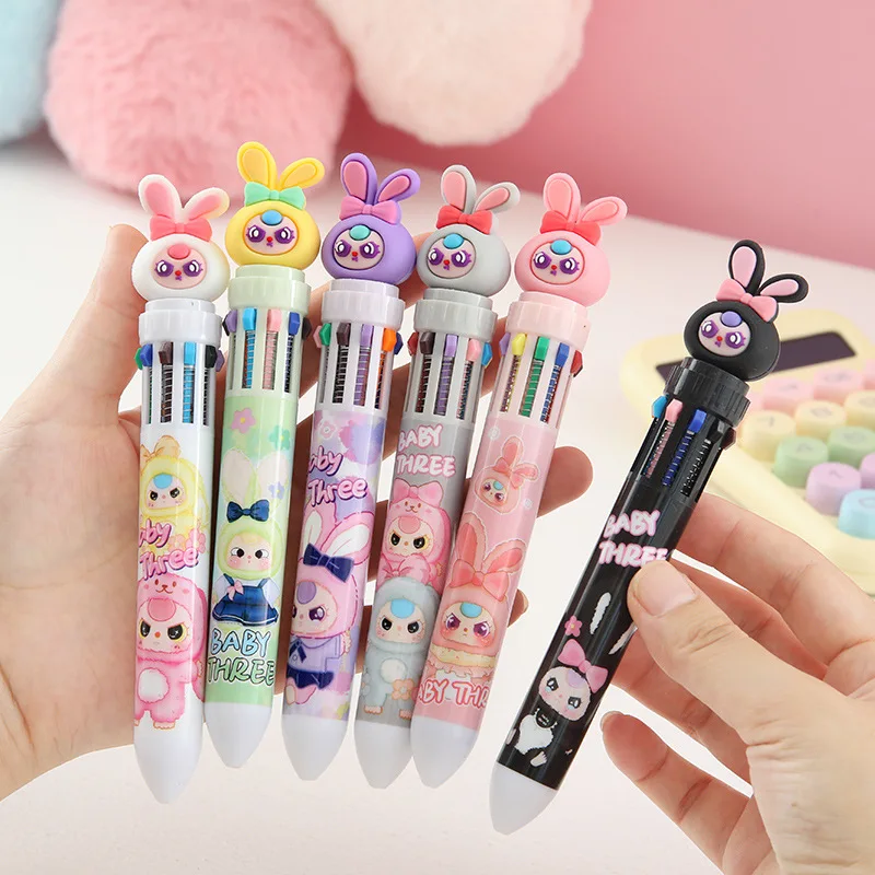 36pcs Baby Three Ballpoint Pen Set 10 Colors Cartoon Design Soft Rubber 0.7mm Multicolor Pens for Students Learning Stationery