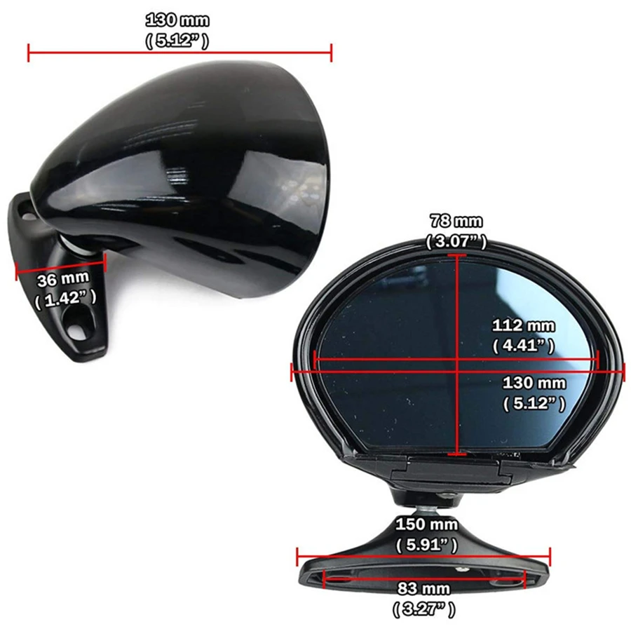 2pcs Vintage Style Classic Retro Rearview Mirror PAIR Universal Glossy Black Door Side Wing View Mirror L+R