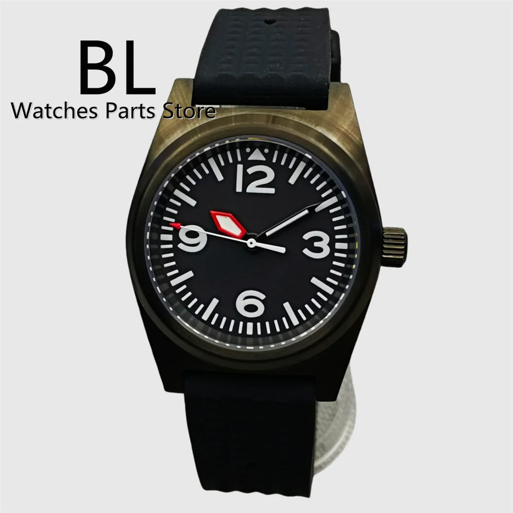 BLIGER 38mm Pilot Watch For Men NH35A PT5000 Movement Square Case Sapphire Glass Black Dial C3 Luminous Rubber Strap Waterproof