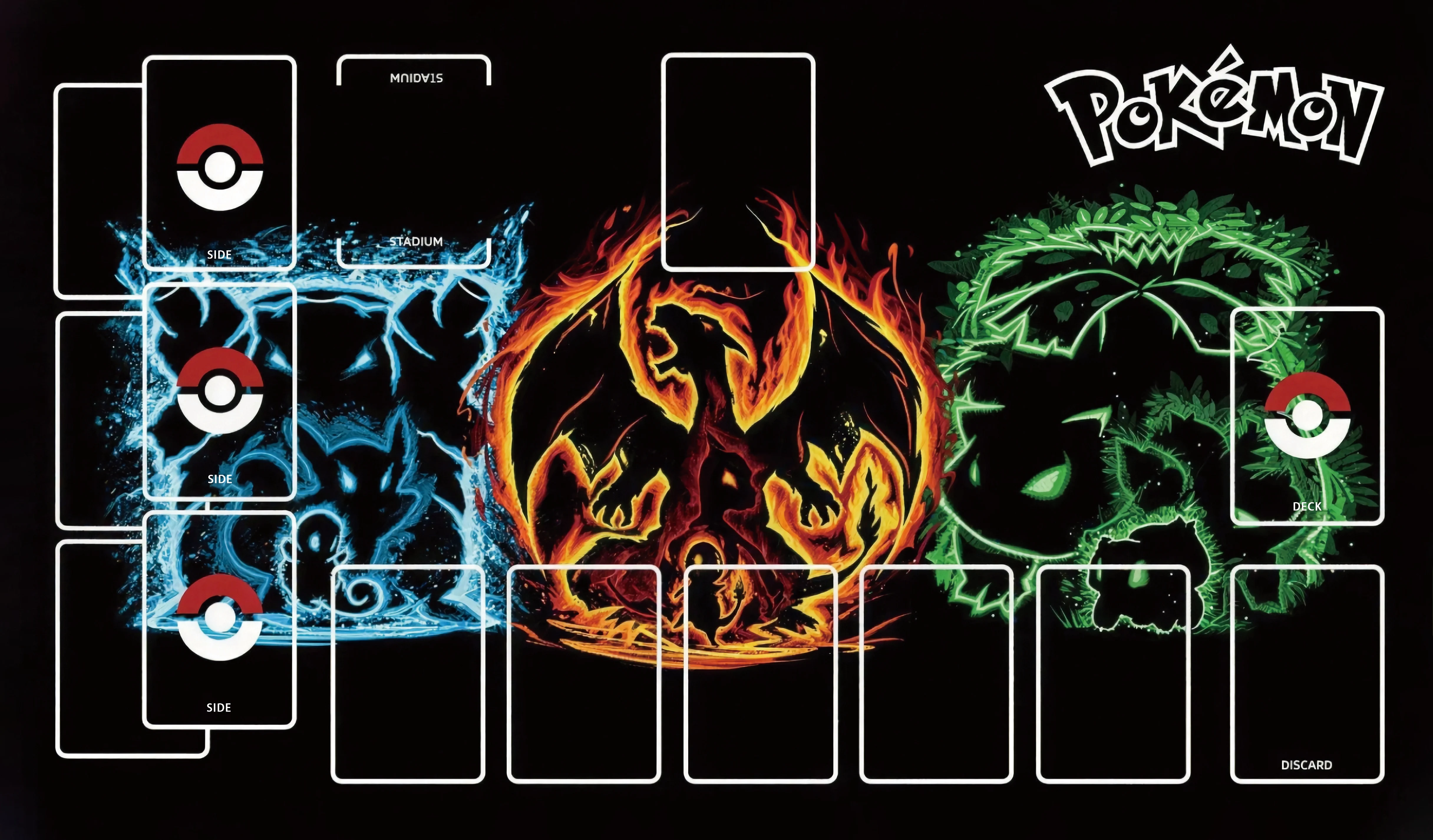 Glow Line Art TCG Card Play Mat, Starter Monster Evolution Print Game Pad, Smooth Non-slip Table Mousepad For Card Gaming