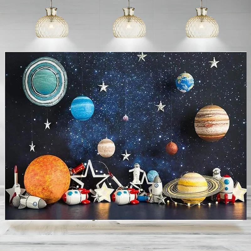 

Outer Space Photography Backdrop Universe Planet Star Galaxy Astronaut Rocket Kids Birthday Party Decoration Background Banner