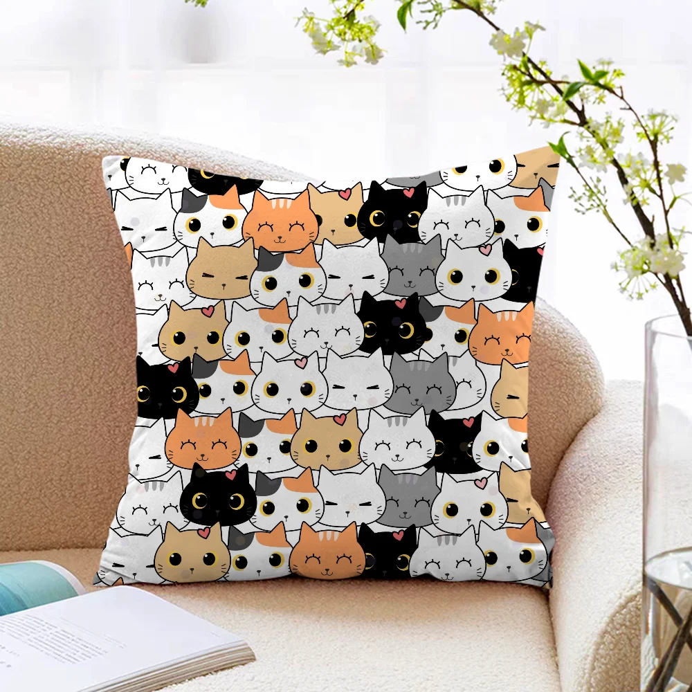 Cute Cat Car Sofa Short Plush Cushion Cover Home Textile Garden