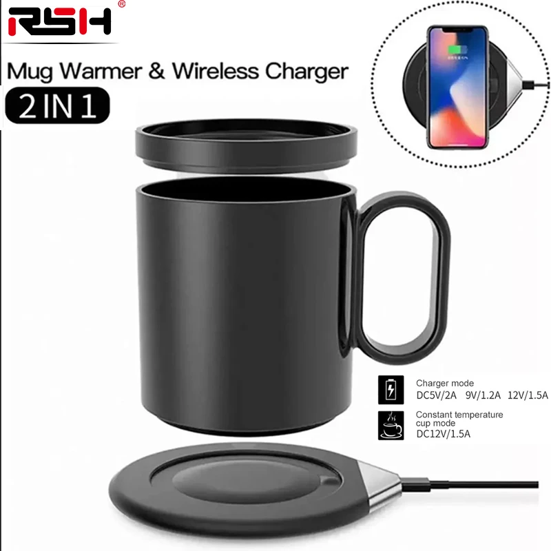 Smart Mug Warmer Wireless Heated Coffee Cup 55℃ Thermostatic Mug with phone Wireless Charger For Home Office Desk Gift