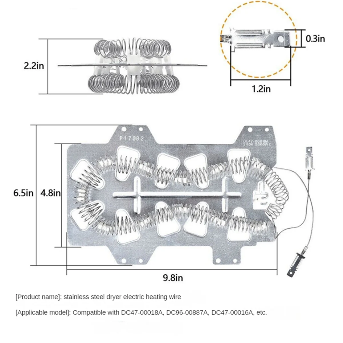 Trituratore di riscaldamento 2PCS DC47-00019A Sostituzione degli elementi riscaldanti dell'asciugatrice DV45H7000EW/A2 DV40J3000EW/A2 DV42H5000EW/A3 DVE50M7450W