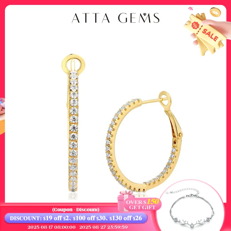 

Attagems Moissanite Hoop Earrings for Women 1.5mm D Color 925 Sterling Silver Plated Yellow Diamond Earring Wedding Fine Jewelry