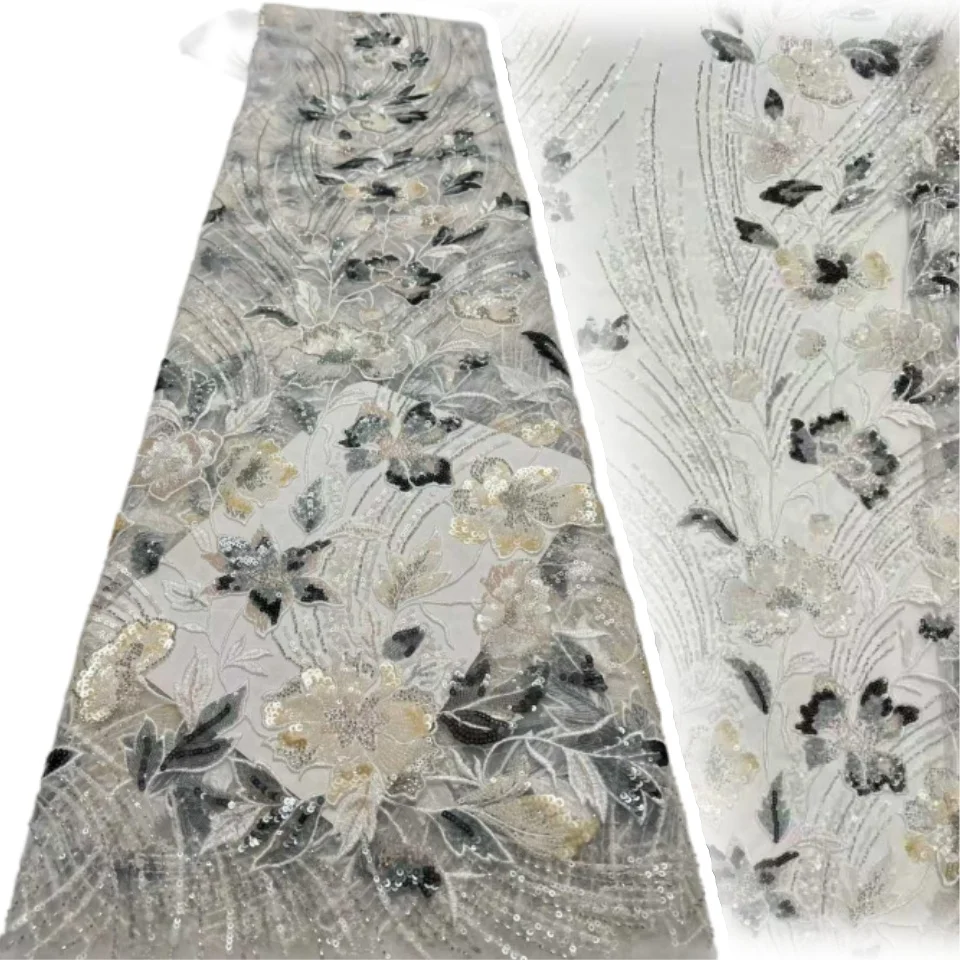 

Новый дизайн, роскошная африканская ткань с бисером и кружевом для жениха, высококачественная нигерийская ткань с пайетками для пошива праздничных платьев 2026, 2344