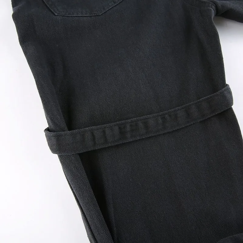 Y2K Metal Button High Waisted Straight Leg Jeans Drop Crotch Print Streetwear Pants Hip Hop Cargo Denim Trousers for Women