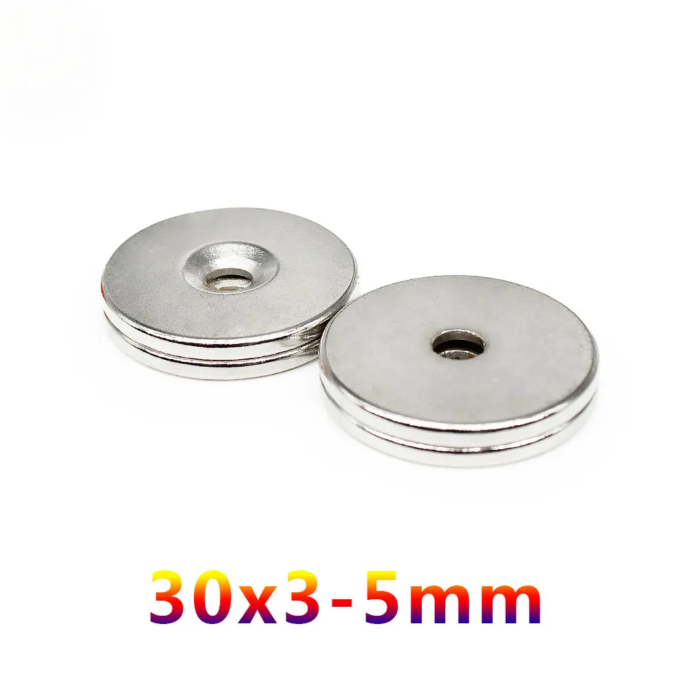 1/2/5/10/15/20/30PCS 30x3-5 Round Strong Powerful Magnets 30*3 mm Hole 5mm 30x5 Disc Countersunk Search Magnet 30x3-5mm 30*3-5