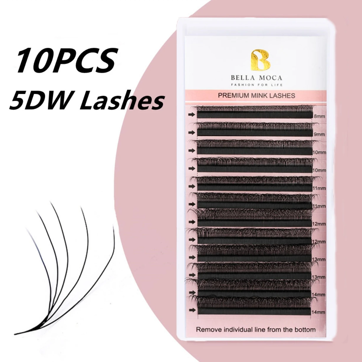 Bella Moca 10PCS 5DW Lashes 5DW Shape Lashes Curl D Mix 8-14mm Cilios 5D Fake Eyelashes Natural False Eyelashes Brazilian Cilia