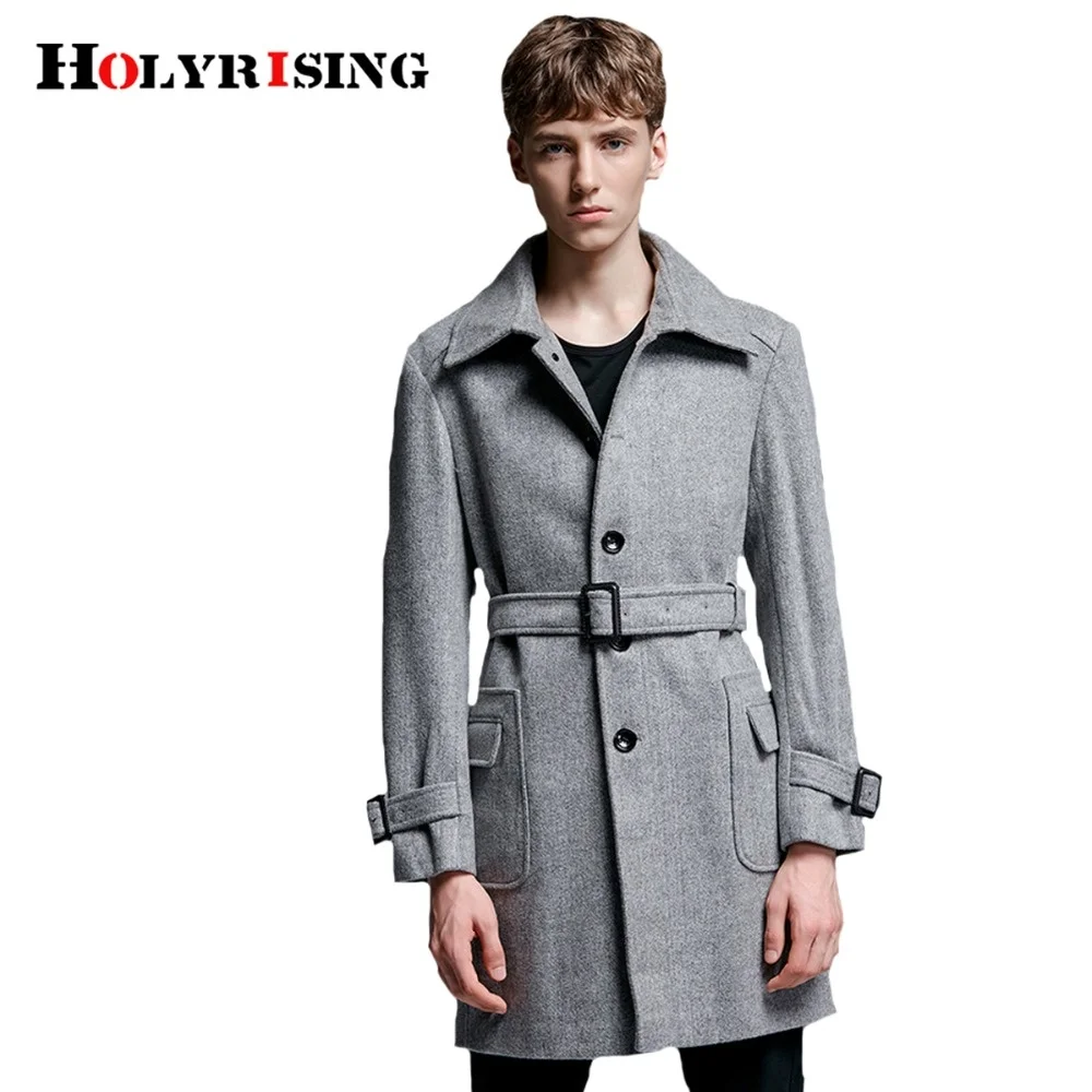 

Holyrising Classic Men Wool Coats Casual Mens Overcoat Turn Collar Male Slim Streetwear Hot With Belt Size S-6XL 18631-5