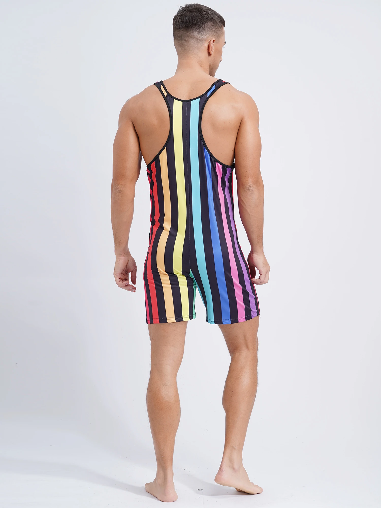 Men Striped Wrestling Singlet Bodysuit Swimwear Sportswear Sports Fitness Workout Bodybuilding Shapewear Yoga Gymnastics Leotard