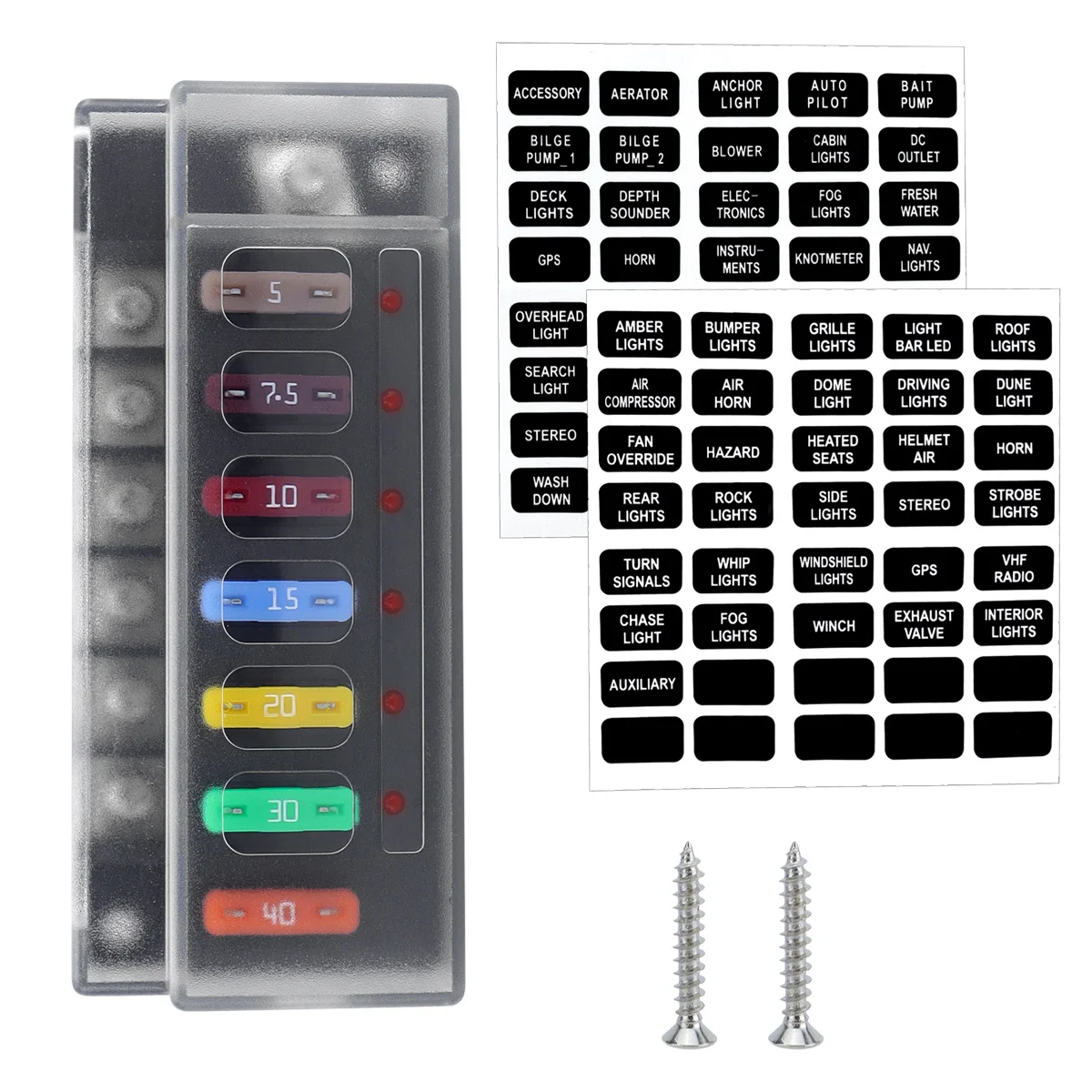 Sicherungshalter, wasserdichter Halter, wie abgebildet in der Abbildung, 6-Wege-Flachsicherung, 1-Eingang-6-Ausgang-Design, LED-Anzeigeüberwachung