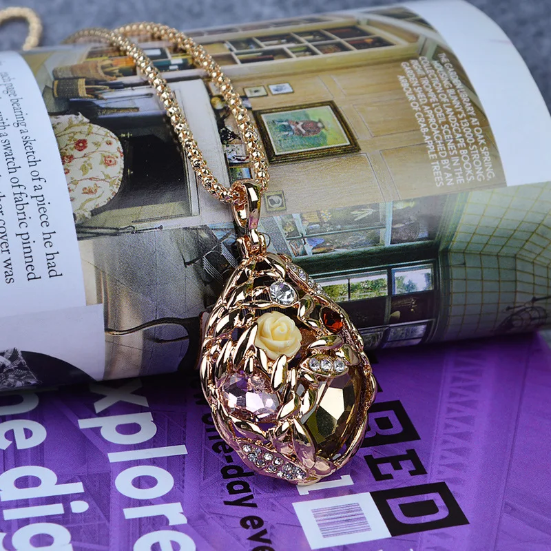 Crystal Flower Necklaces & Pendants for Women Trendy Gold Color Long Necklace Collier Femme Fashion Female Sweater Chain Jewelry