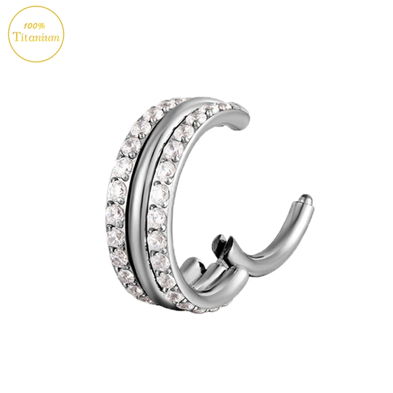 G23 Titanium Piercing Nose Ring Two Rows Of Zircon High Section Clickers Tragus Cartilage Earring Fashion Body Piercing Jewelry