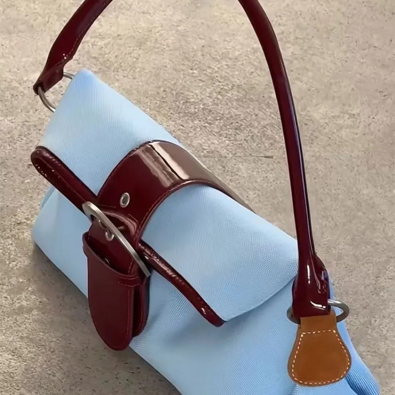 

Contrasting Color Handbag Women's New Light Luxury Niche Design Leather Knitting Large Capacity Underarm Personality Exquisite