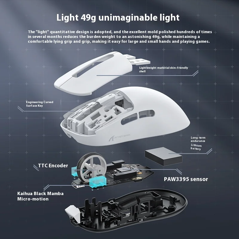 Imagem -05 - Attack Shark x3 Wireless Mouse Reciver 4k Tri Mode Paw3395 Gaming Mouse Long Life Battery E-sports Mice Acessórios pc Gamer Novo