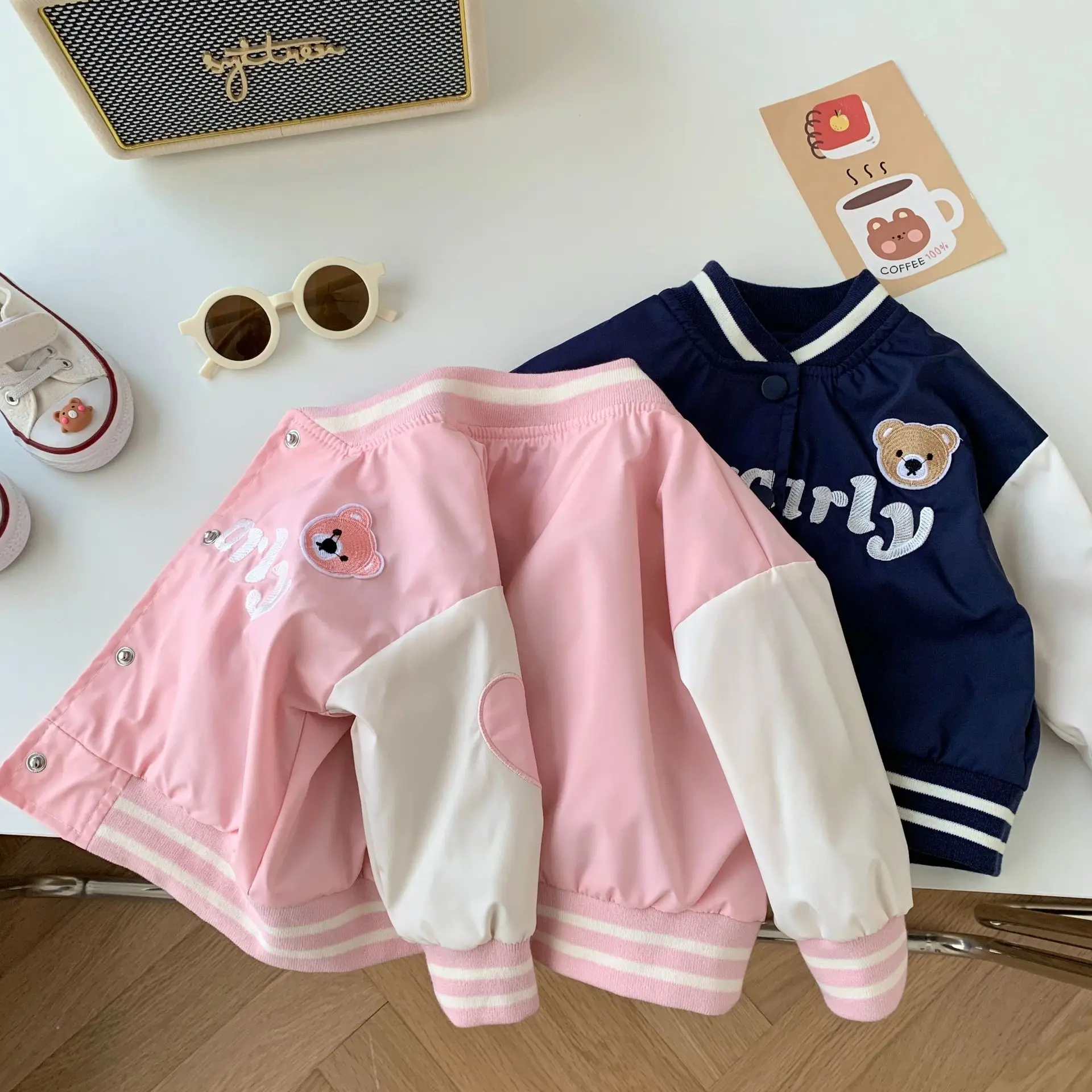 New In for Autumn 2023: Kids Baby Girls Boys Fashion Letter Bear Outwear Coat, Children Single-Breasted Baseball Uniform 0-6Y