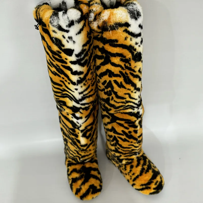 

72CM Winter Snow Boots for Women Rex Rabbit Fur Snow Boots Platform Lace-up Fluffy Furry Fur Ski Boots Female Warm Cotton Boots