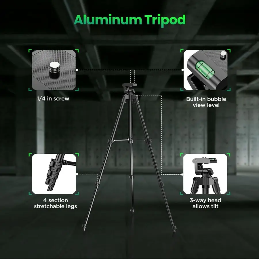 أداة قياس ليزر مزدوجة مع حامل ثلاثي القوائم، مقياس مسافات ليزر ثنائي 656FT 200M، قياس ليزر قابل لإعادة الشحن بدقة 13 بوصة #5