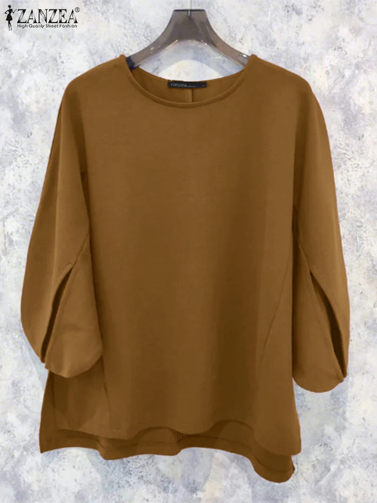 잔제아 캐주얼 루즈 탑 여성 블라우스 2025 3/4 소매 여름 블루사 패션 풀오버 오버사이즈 솔리드 컬러 튜닉 여성