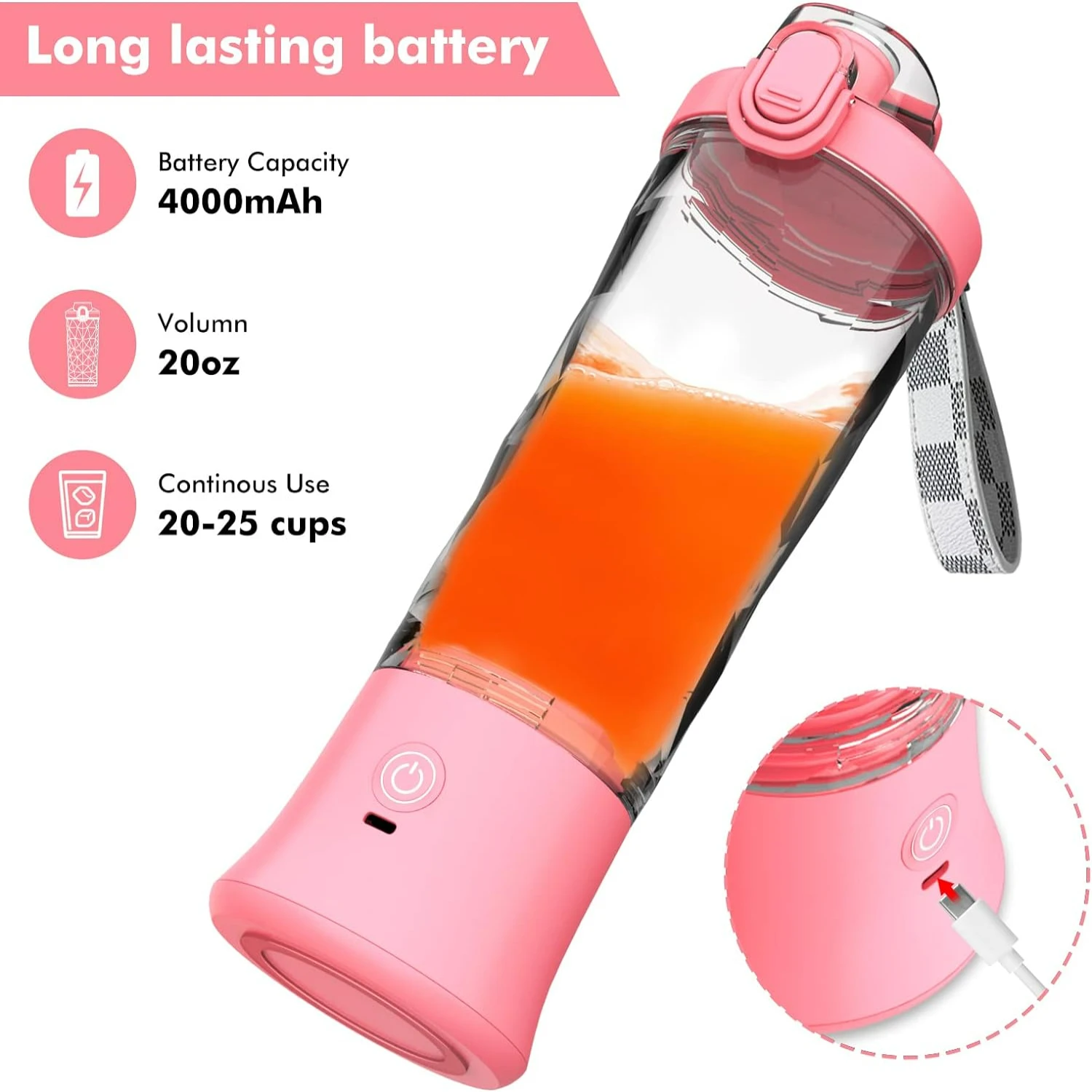 خلاط شخصي محمول عالي الجودة مع 6 شفرات حادة - مثالي للمنزل والمطبخ والسفر - مريح ومتعدد الاستخدامات 20