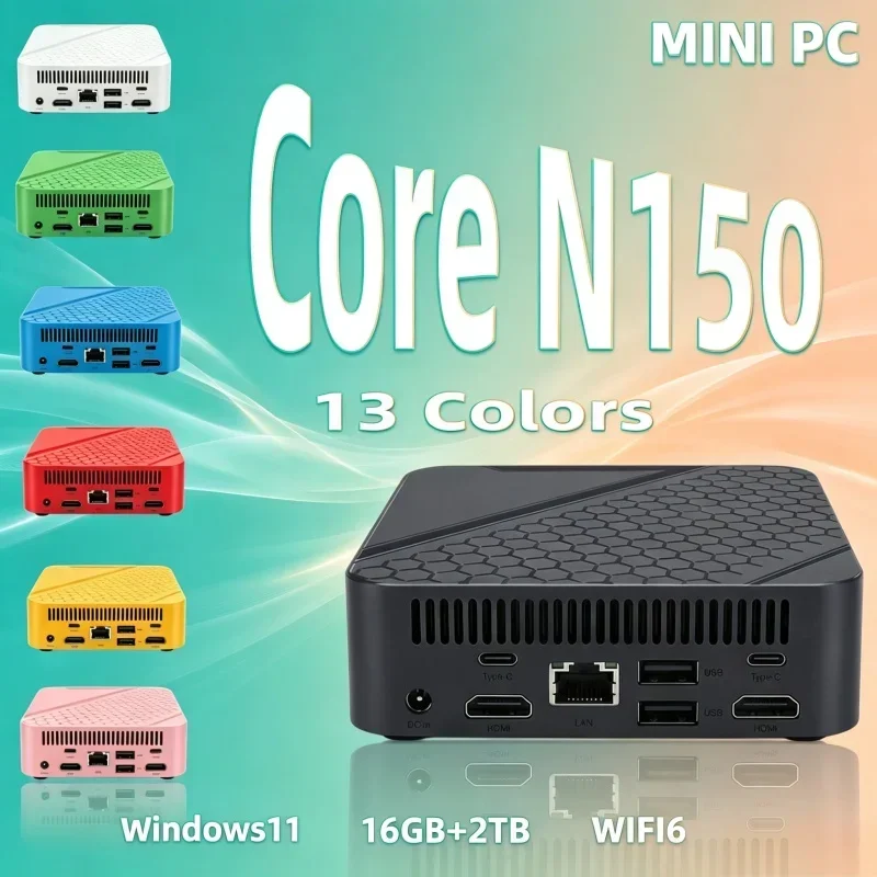2026 New Core N150 Space Saving 13 Color Mini Pocket Desktop 16GB RAM 1/2TB SSD BT5.2 WiFi6 Win11 4K Hot Game & Work PC